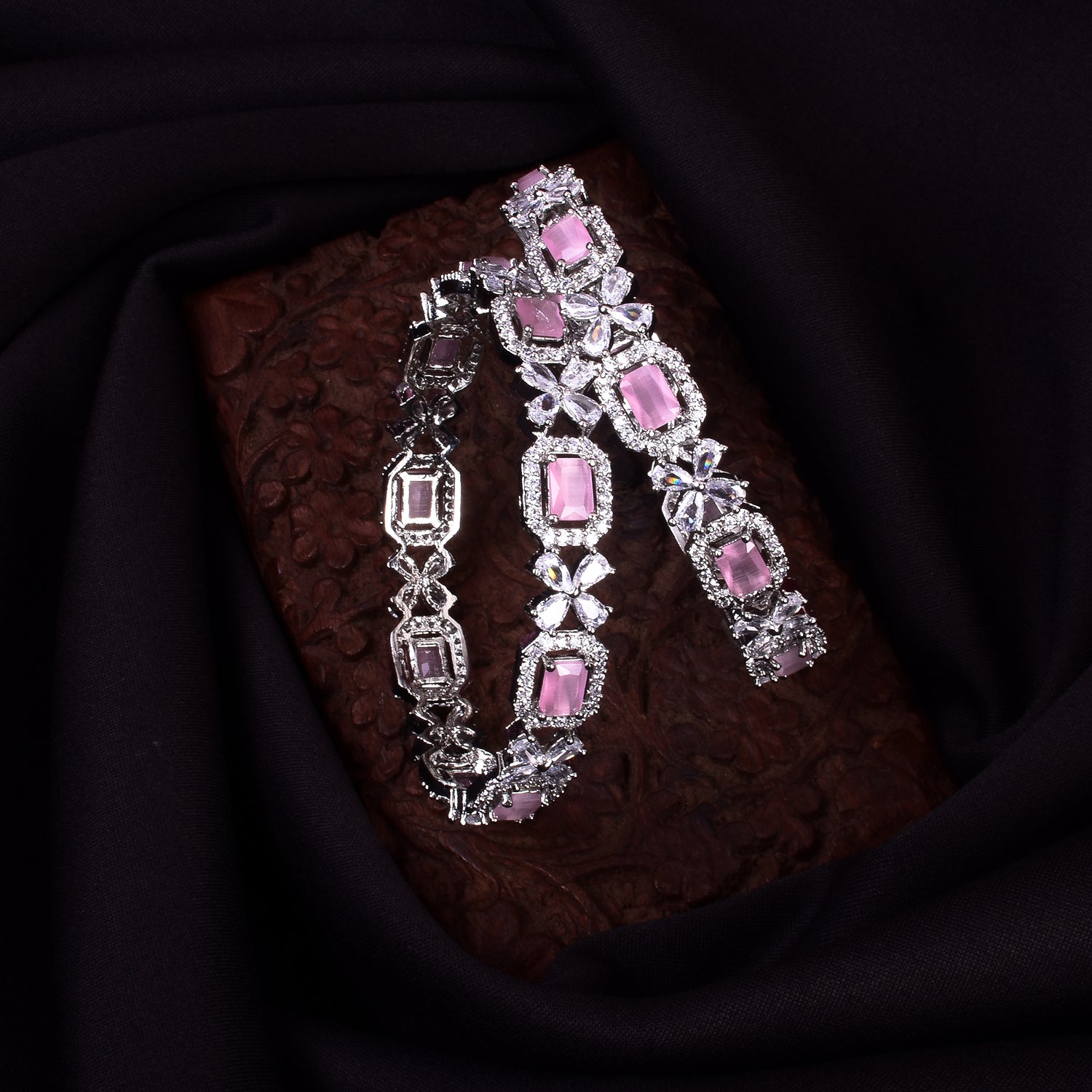 American Diamond Wedding Collection Bangle Set And Adjustable Ring Combo Set - Steorra Jewels