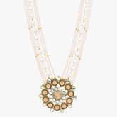 Peach Pink Long Kundan Necklace - Steorra Jewels