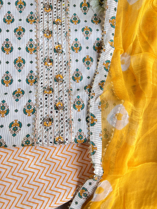 Pure Cotton Yellow Suit With Hand Embroidery (Item No. 012037)