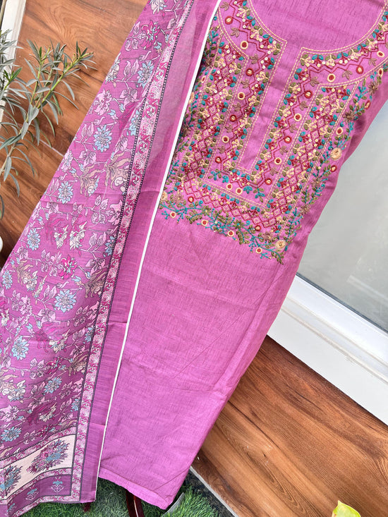 Pure Linen Pink Suit With Mirror Work Item No. 011617