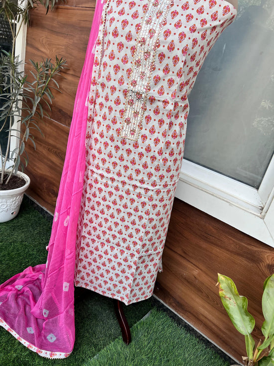 Pure Cotton Pink Suit With Hand Embroidery Item No. 012037