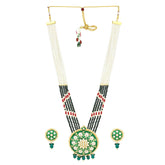 Kundan Jaipuri Green Long Necklace Set for Women