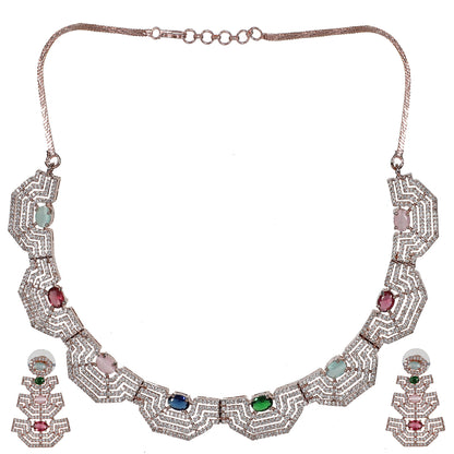 American Diamond Multicolor Choker Necklace Set