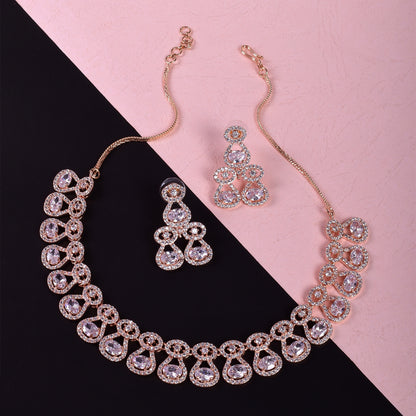 American Diamond Baby Pink Choker Necklace Set