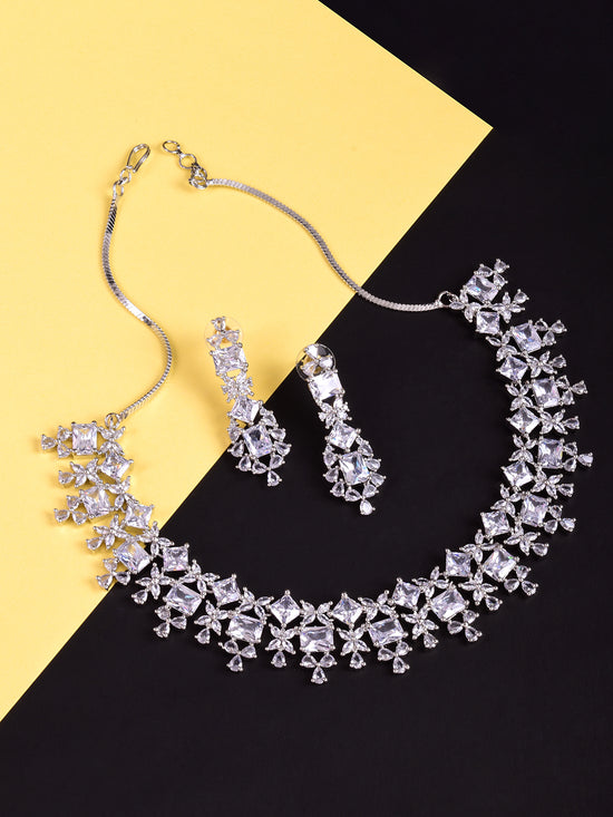 American Diamond White Delicate Choker Necklace Set