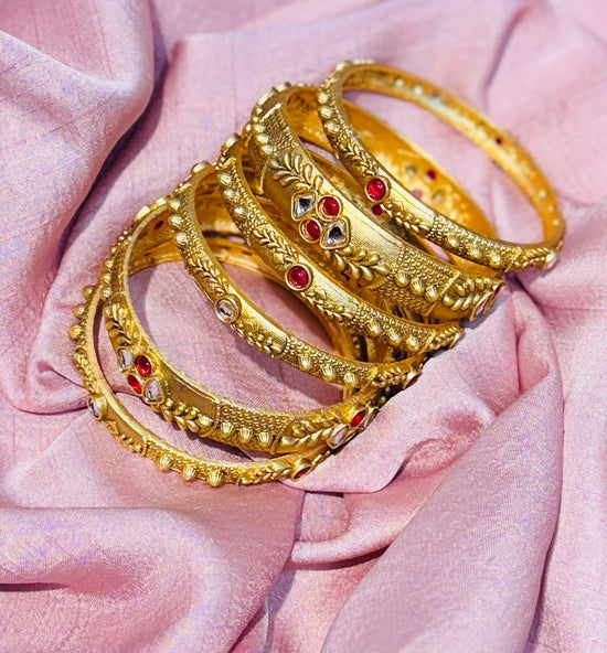 Antique Gold Plated Kundan Bridal Bangles
