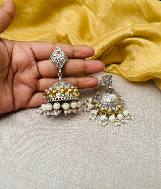 Elegant gold oxidized jhumka earrings 