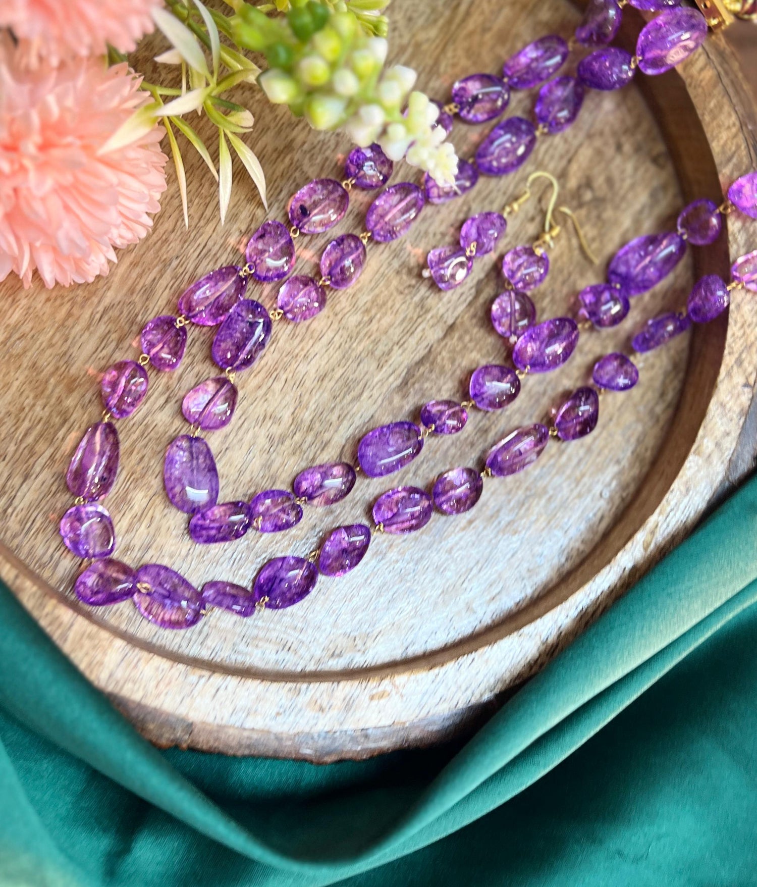 Fashionable crystal mala with matching earrings
