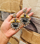 Handcrafted oxidized silver plated jhumkas