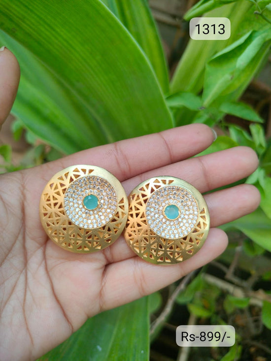 Gold Plated Green Stud Earring