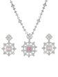 American Diamond Baby Pink Long Pendant Necklace Set