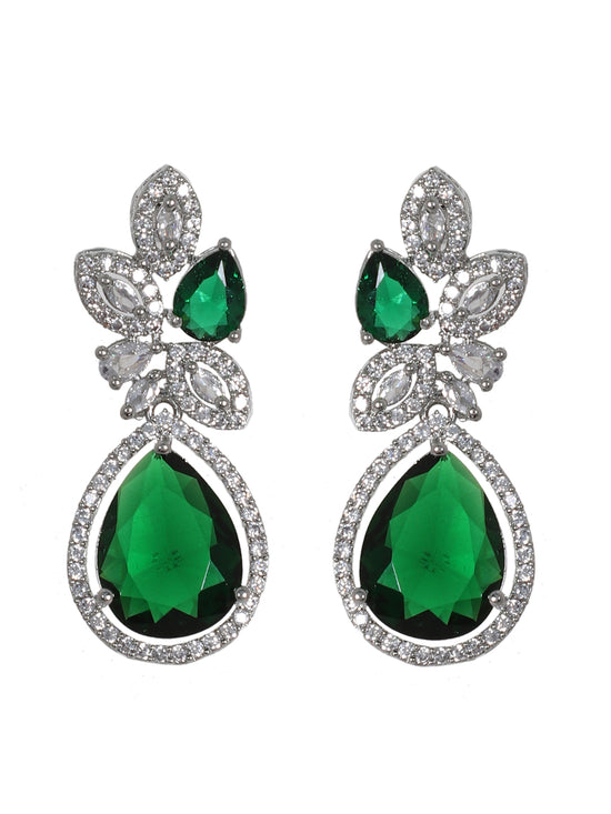 AD CZ American Diamond Rhodium Plated Earrings for Women and Girls