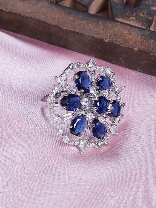 American Diamond Blue Adjustable Ring