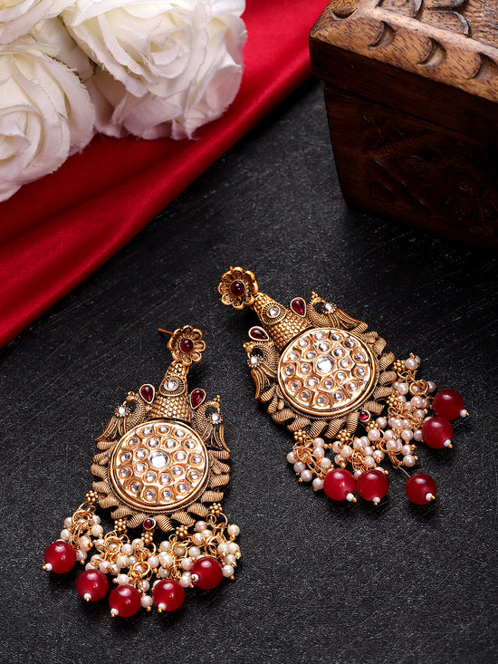 Traditional Gold Plated Red Kundan Dangler Earring