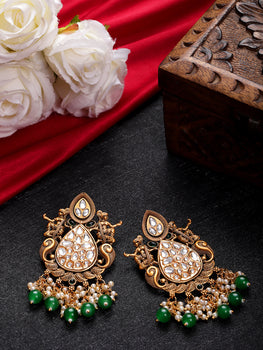 Traditional Gold Plated Kundan Green Dangler Earring