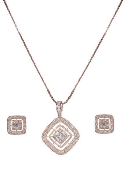 American Diamond White Long Pendant Necklace Set