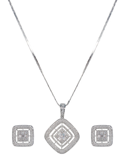 American Diamond White Long Pendant Necklace Set