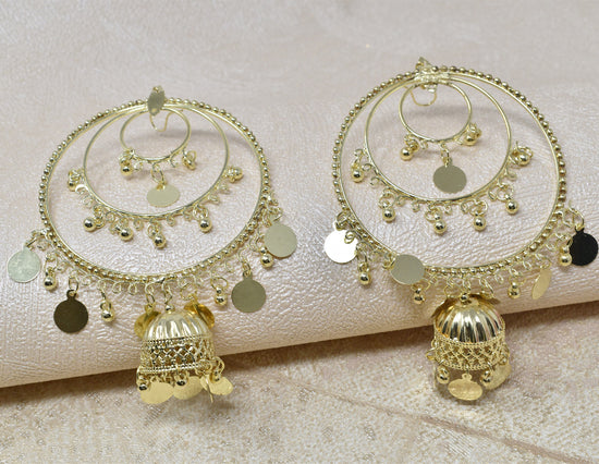 Traditional Jhumki Style Golden Dangler Oxidized Earring