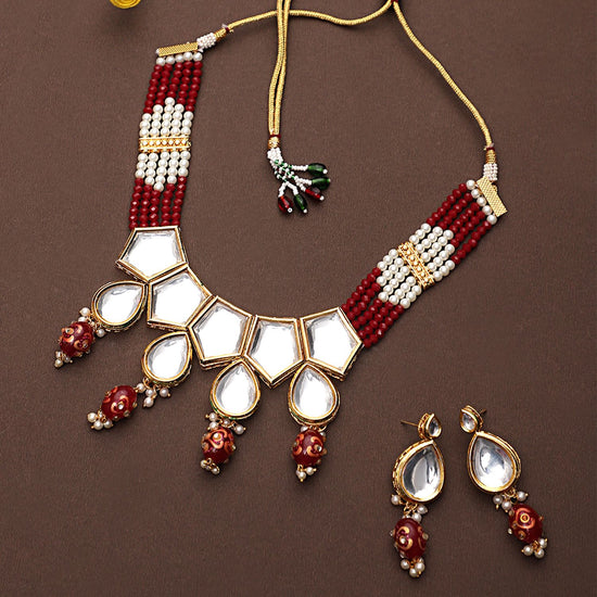 Red Heavy Bridal Indian Kundan Choker Set