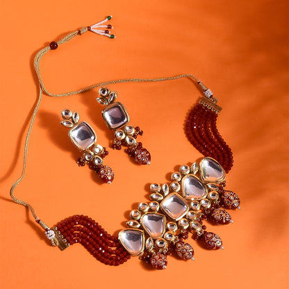 Ethnic Red Heavy Bridal Indian Kundan Choker Set