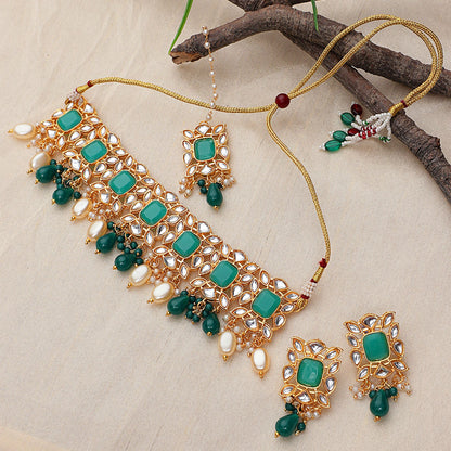 Green Heavy Bridal Indian Kundan Choker Set