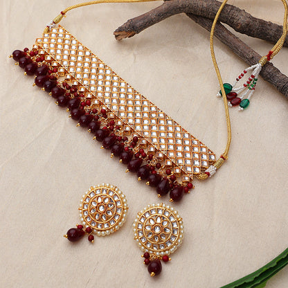 Pink Heavy Bridal Indian Kundan Choker Set