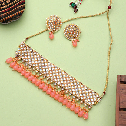 Pink Heavy Bridal Indian Kundan Choker Set