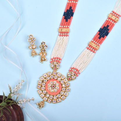 Green Indian Kundan Long Necklace Set