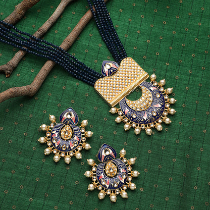 Blue Indian Kundan Long Necklace Set