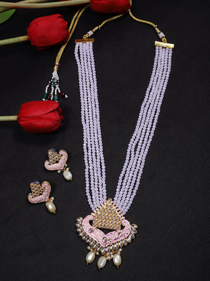 Pink Indian Kundan Long Necklace Set