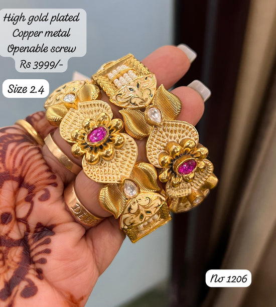 Gold Plated Kundan Rajwadi Bangle 2.4 size