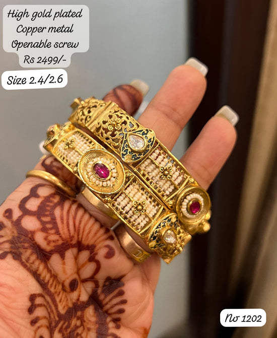 Gold Plated Kundan Rajwadi Bangle