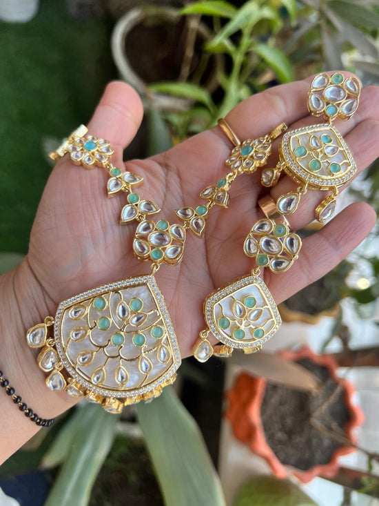 Premium Moissanite Doublet Golden Stone Long Necklace Set