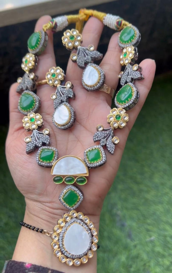Premium Finish Victorian Antique Monalisa Zirconium Diamond Necklace set