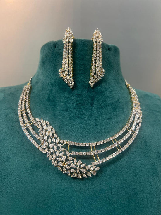 American Diamond Replica White Stone Necklace Set With Heavy Earring