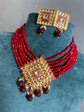 Kundan Choker Necklace Set in Red Color and Gold Finish / Indian Jewelry / Earrings / Party / Bollywood / Wedding / Red Jewelry