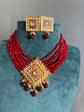 Kundan Choker Necklace Set in Red Color and Gold Finish / Indian Jewelry / Earrings / Party / Bollywood / Wedding / Red Jewelry