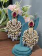 Versatile Heavy Kundan with Pearls Jhumki Style Dangler Earring - Grey Color