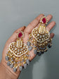 Versatile Heavy Kundan with Pearls Jhumki Style Dangler Earring - Grey Color