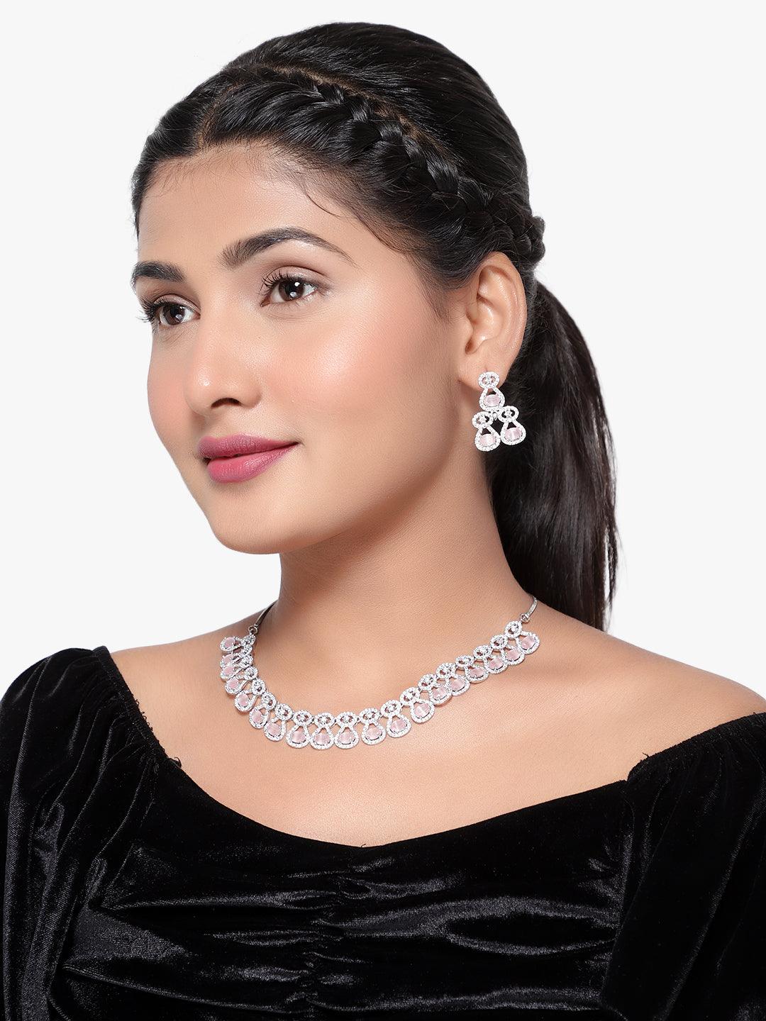American Diamond Wedding Collection Necklace Set And Earring Combo Set - Steorra Jewels