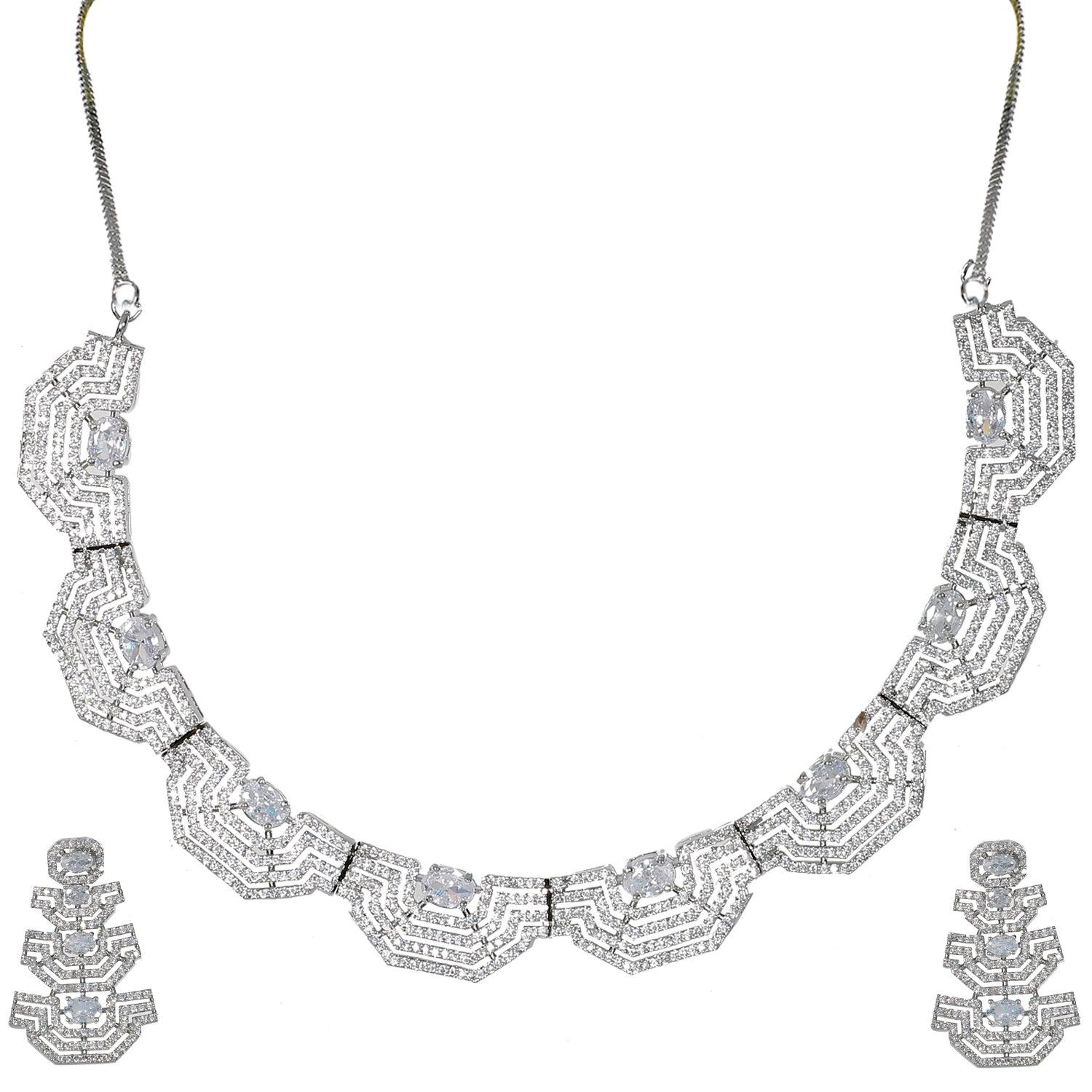 American Diamond Wedding Collection White Necklace Set And Ring Combo Set - Steorra Jewels
