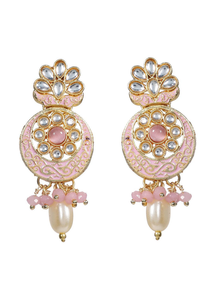 Baby Pink Jaipuri Long Kundan Necklace - Steorra Jewels