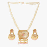 Baby Pink Long Kundan Necklace Set - Steorra Jewels