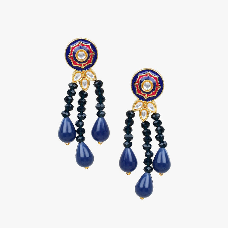 Blue Jaipuri Long Kundan Necklace Set - Steorra Jewels