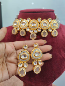 Ethnic Green Pearls Gold Plated Jaipuri Choker Necklace - Steorra Jewels