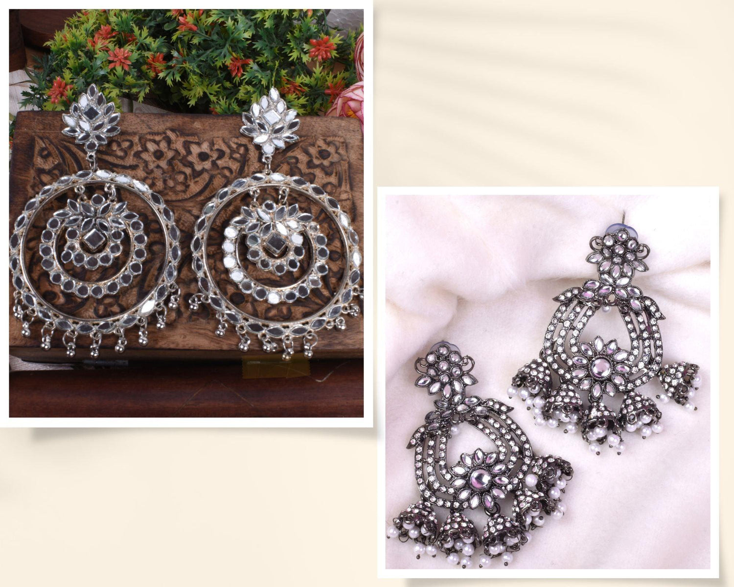 German Silver Oxidized Dangler Earring Combo Set of 2 - Steorra Jewels
