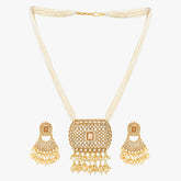 Gold Jaipuri Long Kundan Necklace Set - Steorra Jewels