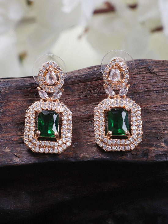 Green American Diamond Earrings Set - Steorra Jewels