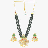 Green Jaipuri Long Kundan Necklace Set - Steorra Jewels