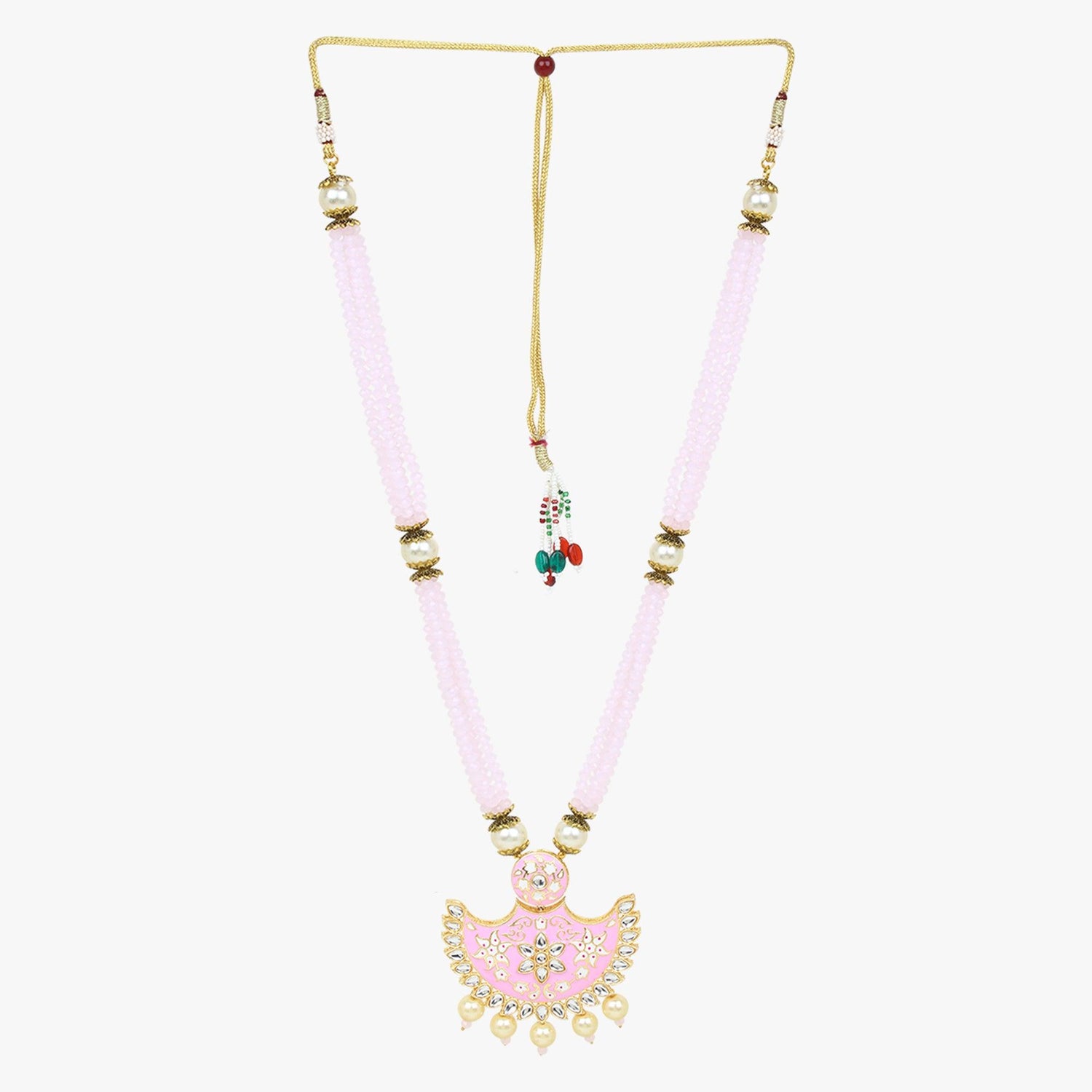 Jaipuri Baby Pink Long Kundan Necklace - Steorra Jewels